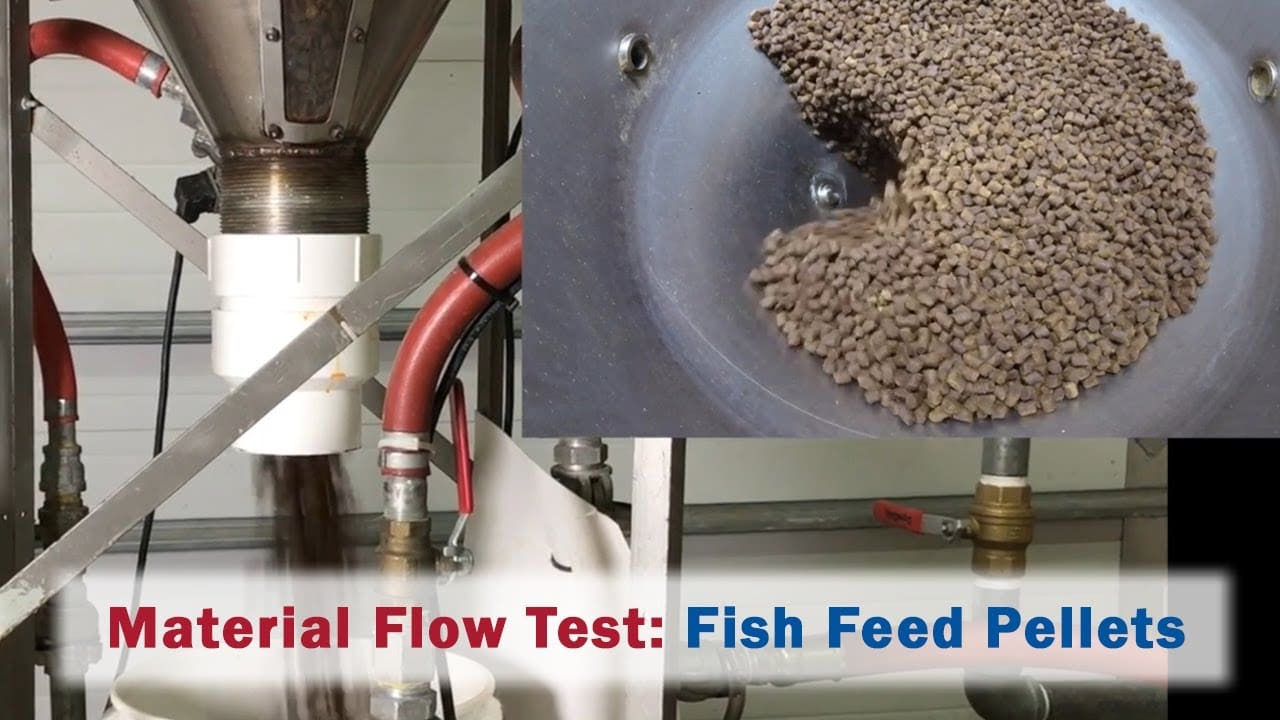 FISH FEED PELLETS AirSweep Material Flow Test Bulk Powder Flow Aid